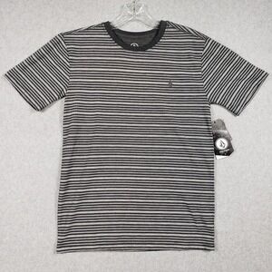 Volcom Boys XL 16 Black White Swipe Stripe Skater T-Shirt NWT‎ Youth Stone Logo